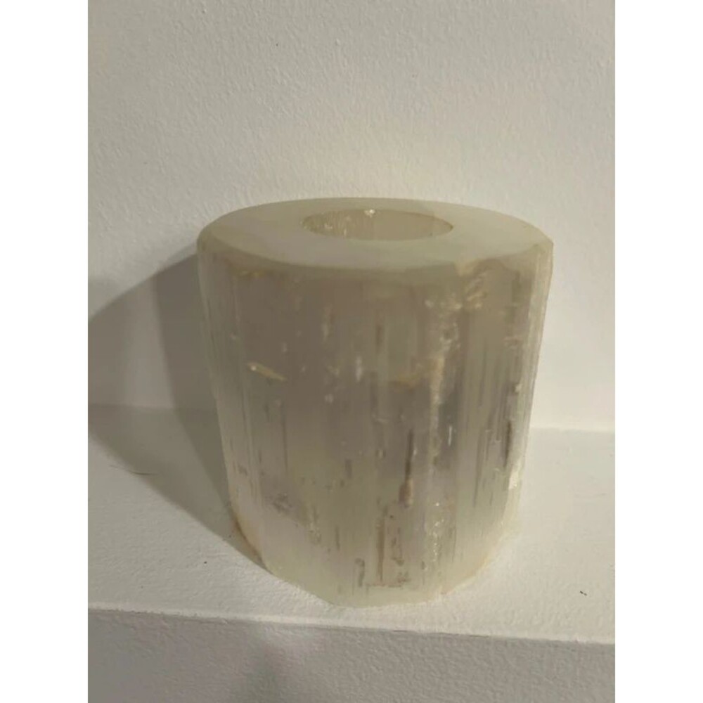 Cylindrical selenite crystal tealight candle holder “4